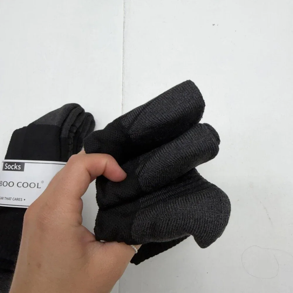 Bamboo Cool Socks Mens XL Black Crew Mid Calf Cushioned Bamboo 6 Pairs Work